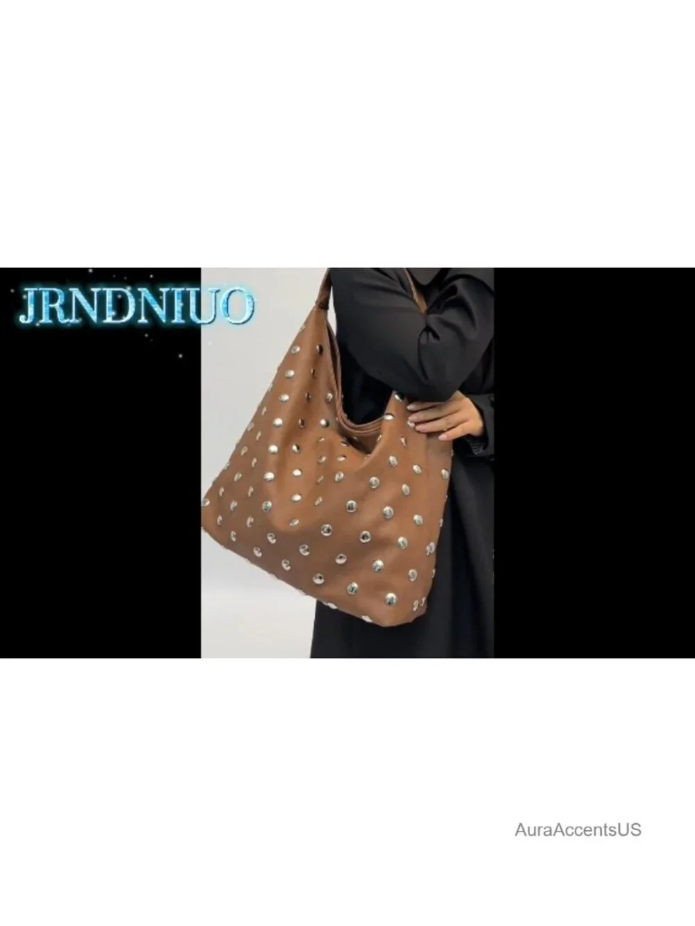 Studded Hobo Bag Women's Vegan Leather Shoulder Handbag Slouchy Tote
